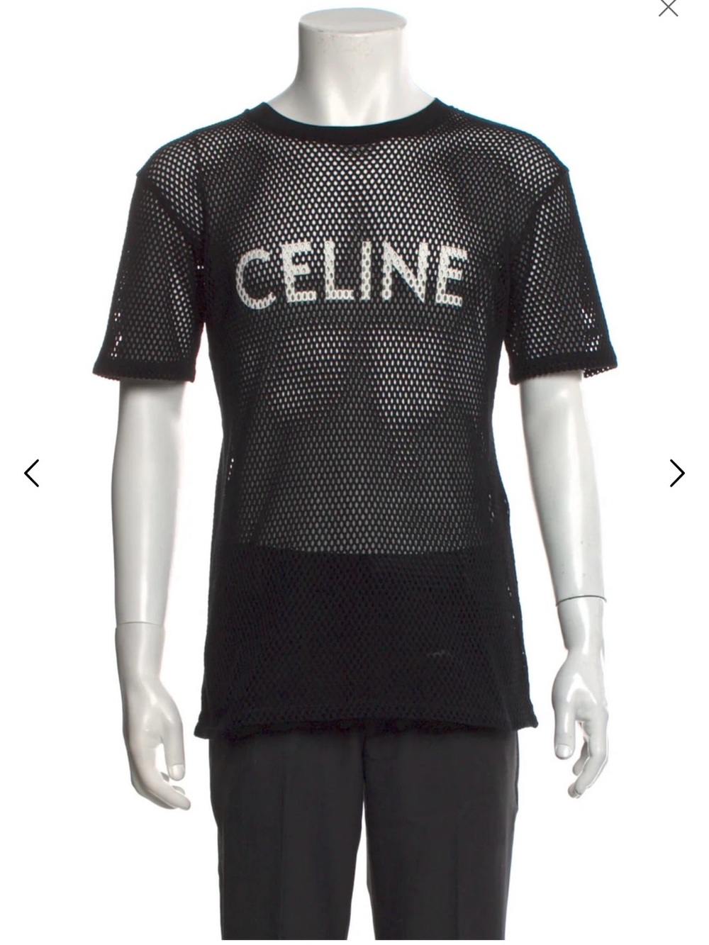 Celine Black Mesh Logo Tee with White Lettering - Picture 5 of 6
